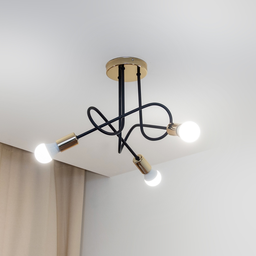 OXFORD Flush-mount chandelier 3xE27/15W/230V, Gold/Black