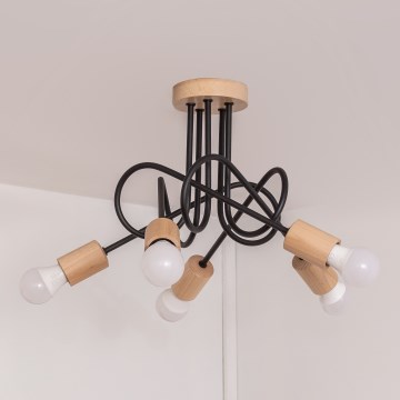 OXFORD Flush-Mount Chandelier 5xE27/15W/230V Pine/Black