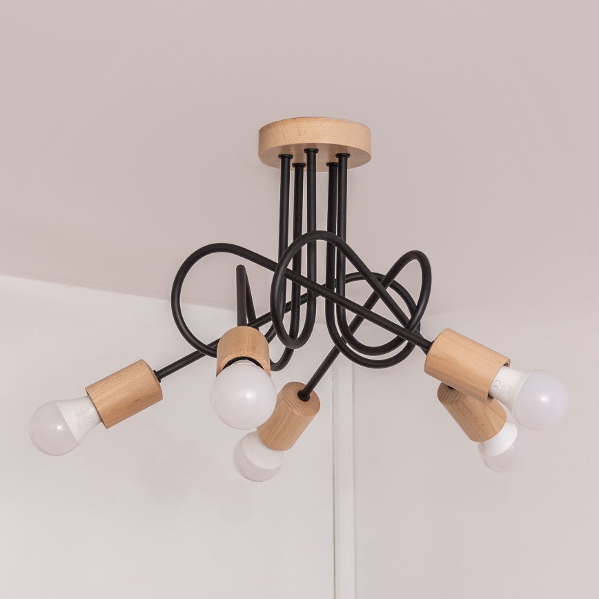 OXFORD Flush-Mount Chandelier 5xE27/15W/230V Pine/Black
