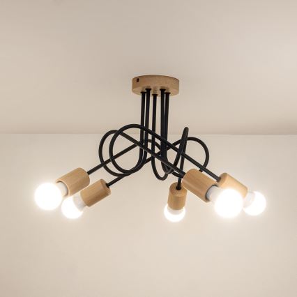 OXFORD Flush-Mount Chandelier 5xE27/15W/230V Pine/Black