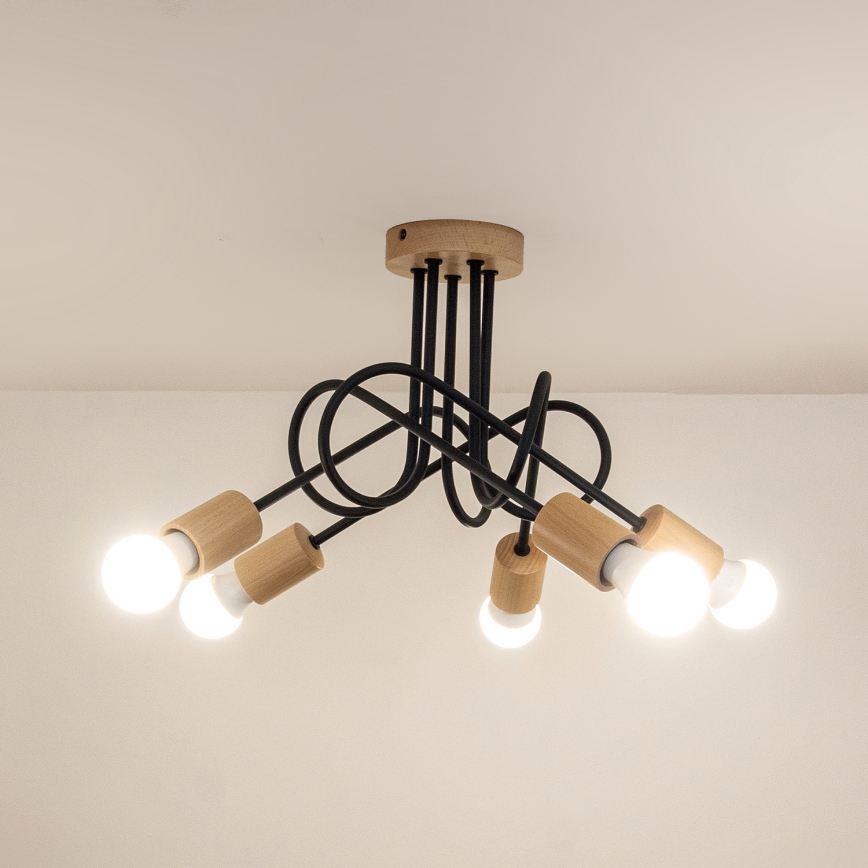 OXFORD Flush-Mount Chandelier 5xE27/15W/230V Pine/Black
