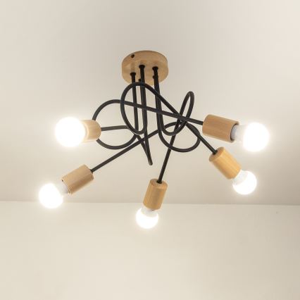 OXFORD Flush-Mount Chandelier 5xE27/15W/230V Pine/Black