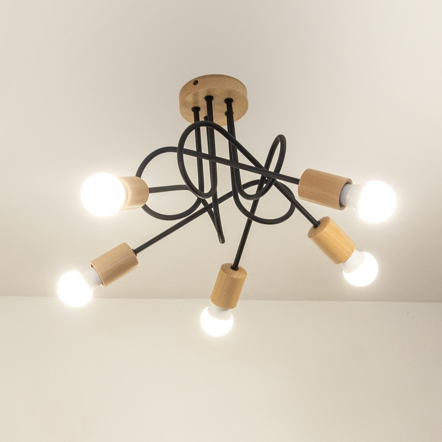 OXFORD Flush-Mount Chandelier 5xE27/15W/230V Pine/Black