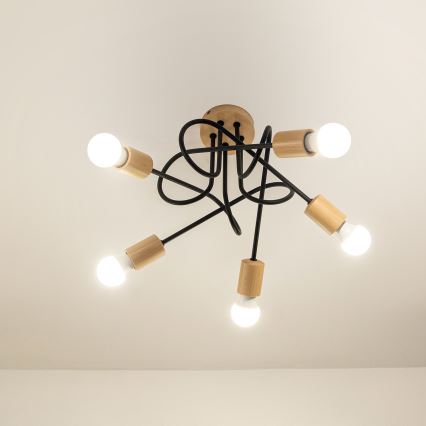 OXFORD Flush-Mount Chandelier 5xE27/15W/230V Pine/Black