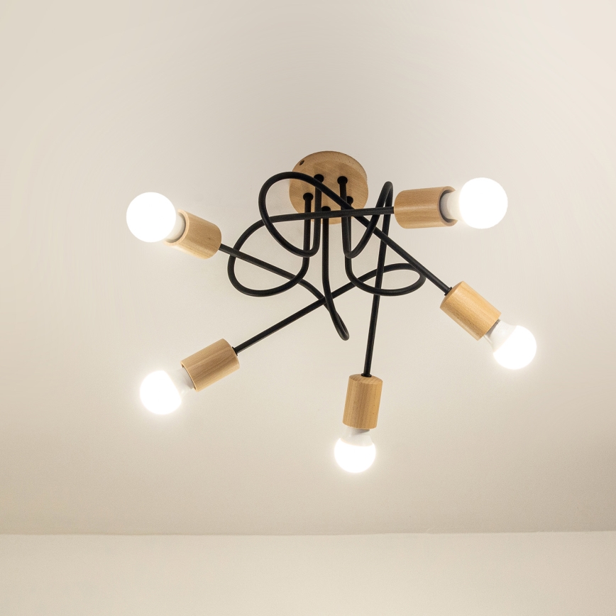 OXFORD Flush-Mount Chandelier 5xE27/15W/230V Pine/Black