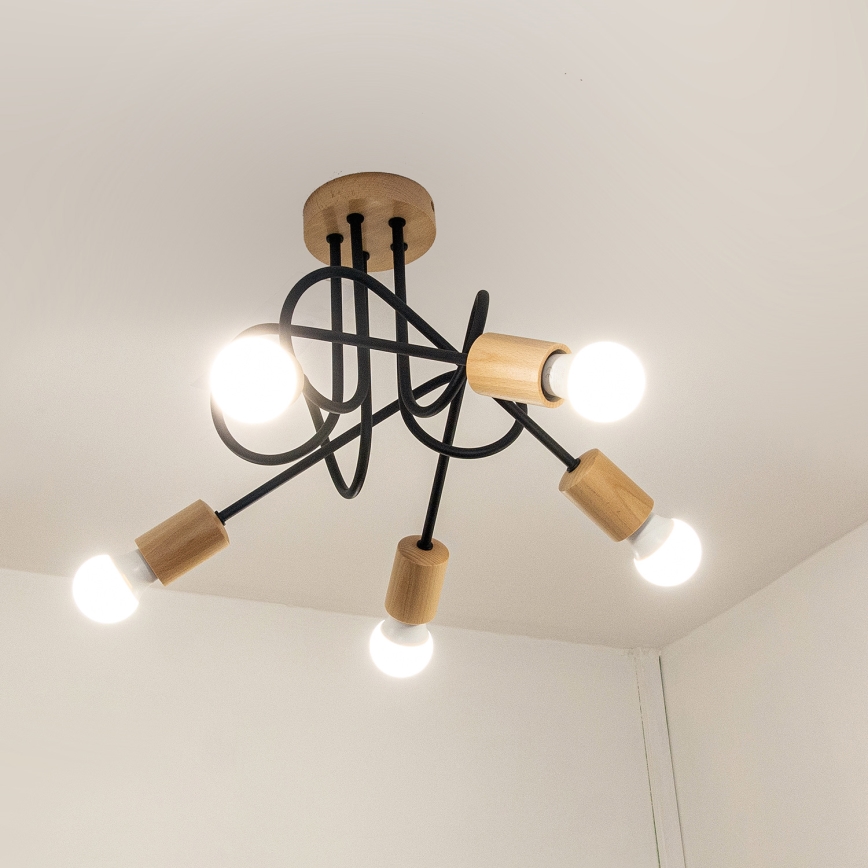 OXFORD Flush-Mount Chandelier 5xE27/15W/230V Pine/Black