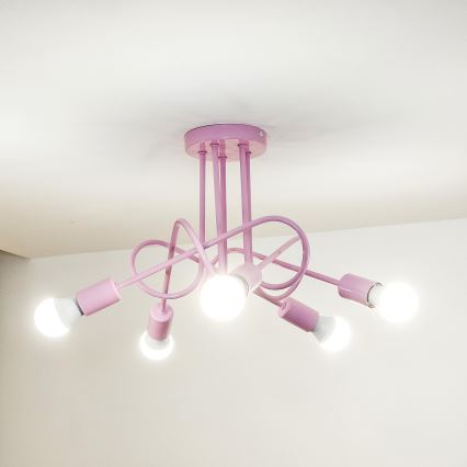 OXFORD Flush-mounted ceiling light 5xE27/15W/230V Pink