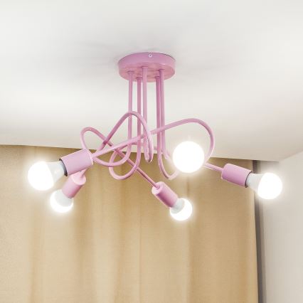 OXFORD Flush-mounted ceiling light 5xE27/15W/230V Pink