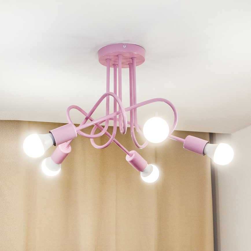 OXFORD Flush-mounted ceiling light 5xE27/15W/230V Pink