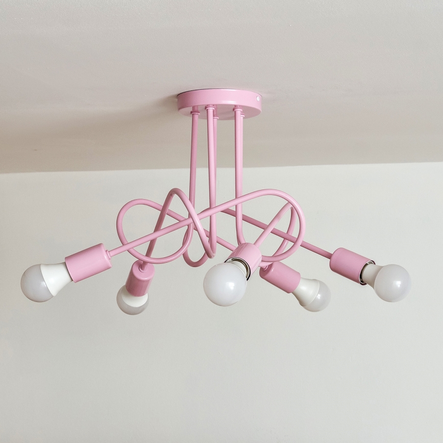 OXFORD Flush-mounted ceiling light 5xE27/15W/230V Pink