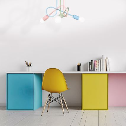 OXFORD Flush‑Mount Chandelier 3xE27/15W/230V Green/Pink/Blue