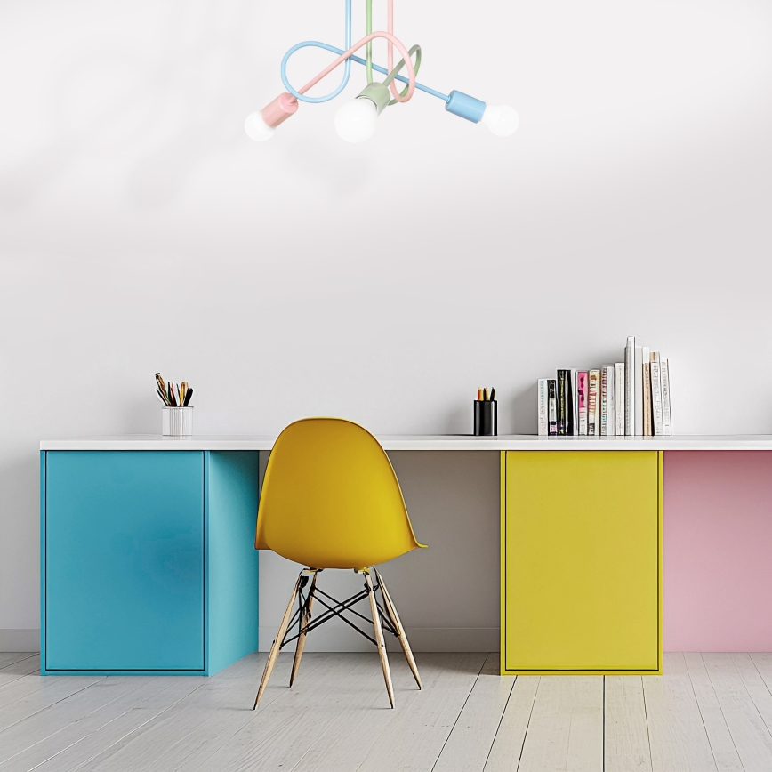 OXFORD Flush‑Mount Chandelier 3xE27/15W/230V Green/Pink/Blue