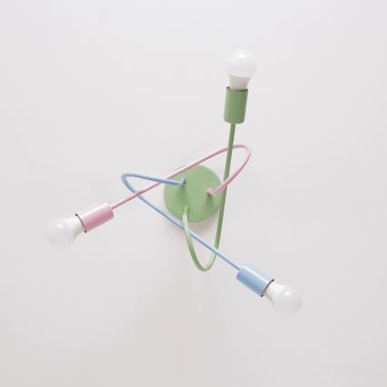 OXFORD Flush‑Mount Chandelier 3xE27/15W/230V Green/Pink/Blue
