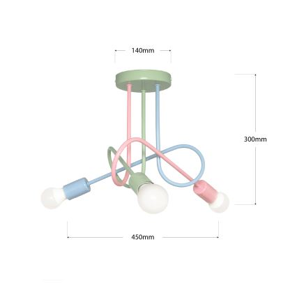 OXFORD Flush‑Mount Chandelier 3xE27/15W/230V Green/Pink/Blue