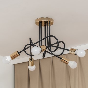 OXFORD Flush‑mount chandelier 5xE27/15W/230V, gold/black