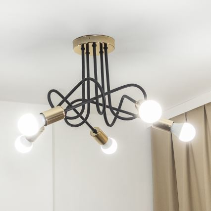 OXFORD Flush‑mount chandelier 5xE27/15W/230V, gold/black