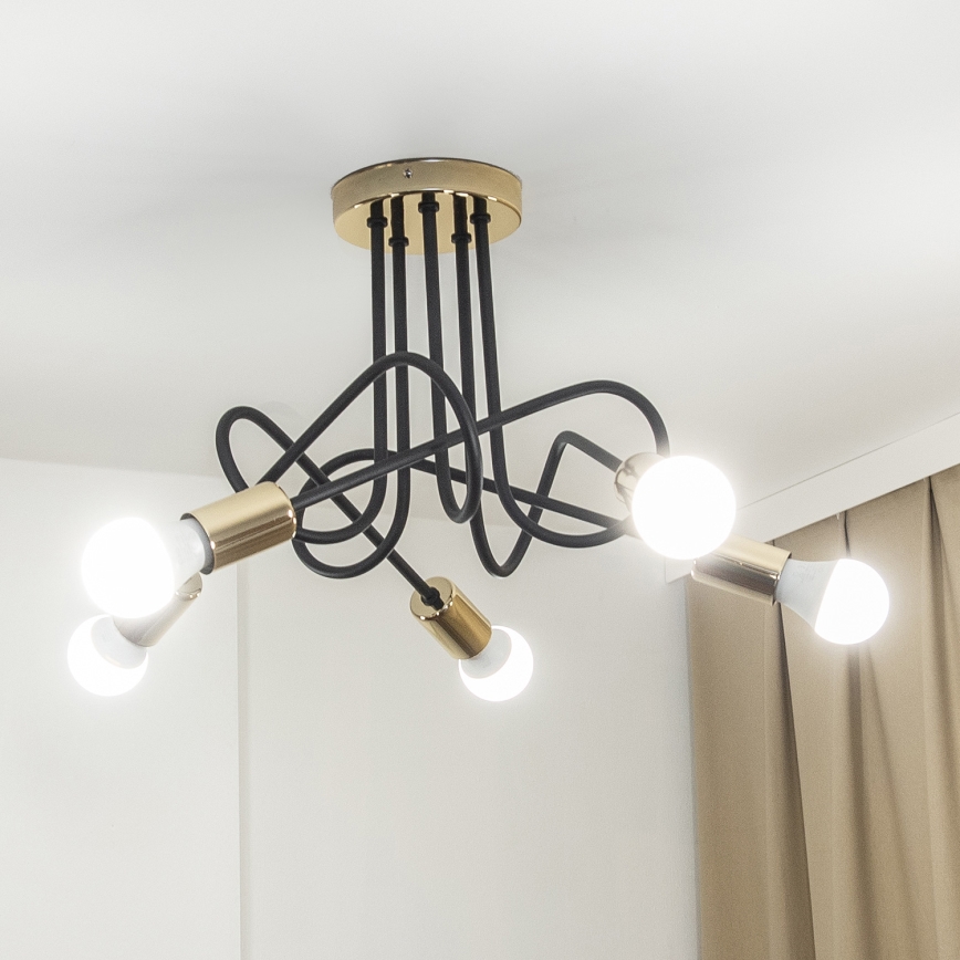 OXFORD Flush‑mount chandelier 5xE27/15W/230V, gold/black