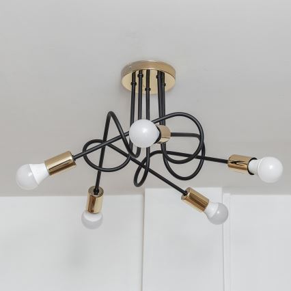 OXFORD Flush‑mount chandelier 5xE27/15W/230V, gold/black