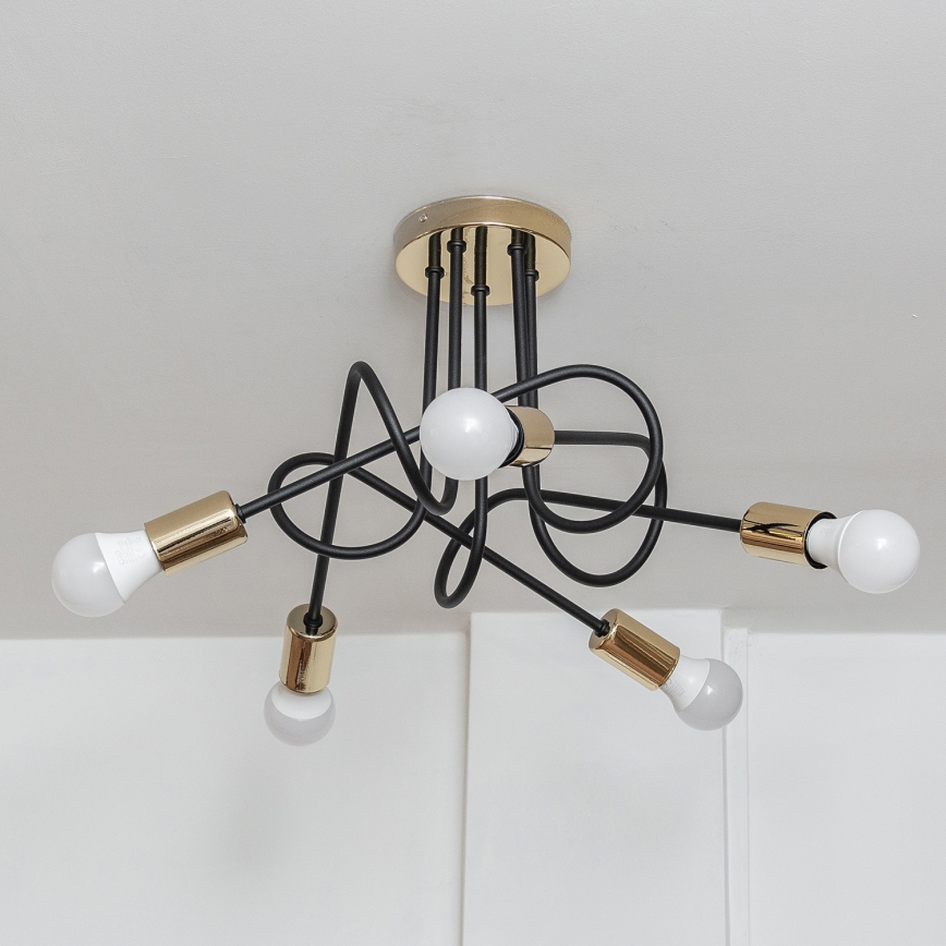 OXFORD Flush‑mount chandelier 5xE27/15W/230V, gold/black
