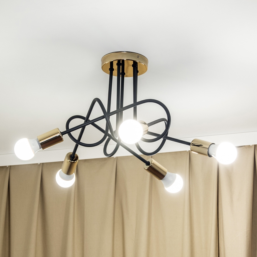 OXFORD Flush‑mount chandelier 5xE27/15W/230V, gold/black