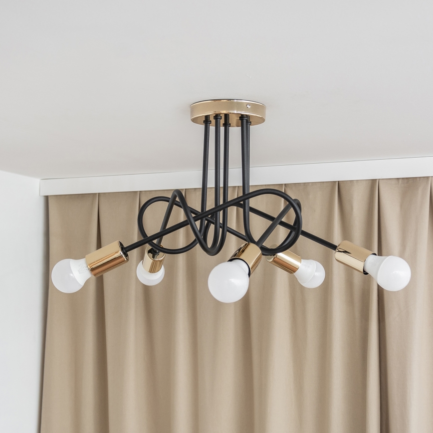 OXFORD Flush‑mount chandelier 5xE27/15W/230V, gold/black