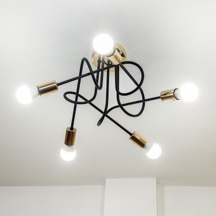 OXFORD Flush‑mount chandelier 5xE27/15W/230V, gold/black