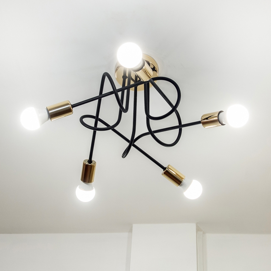 OXFORD Flush‑mount chandelier 5xE27/15W/230V, gold/black