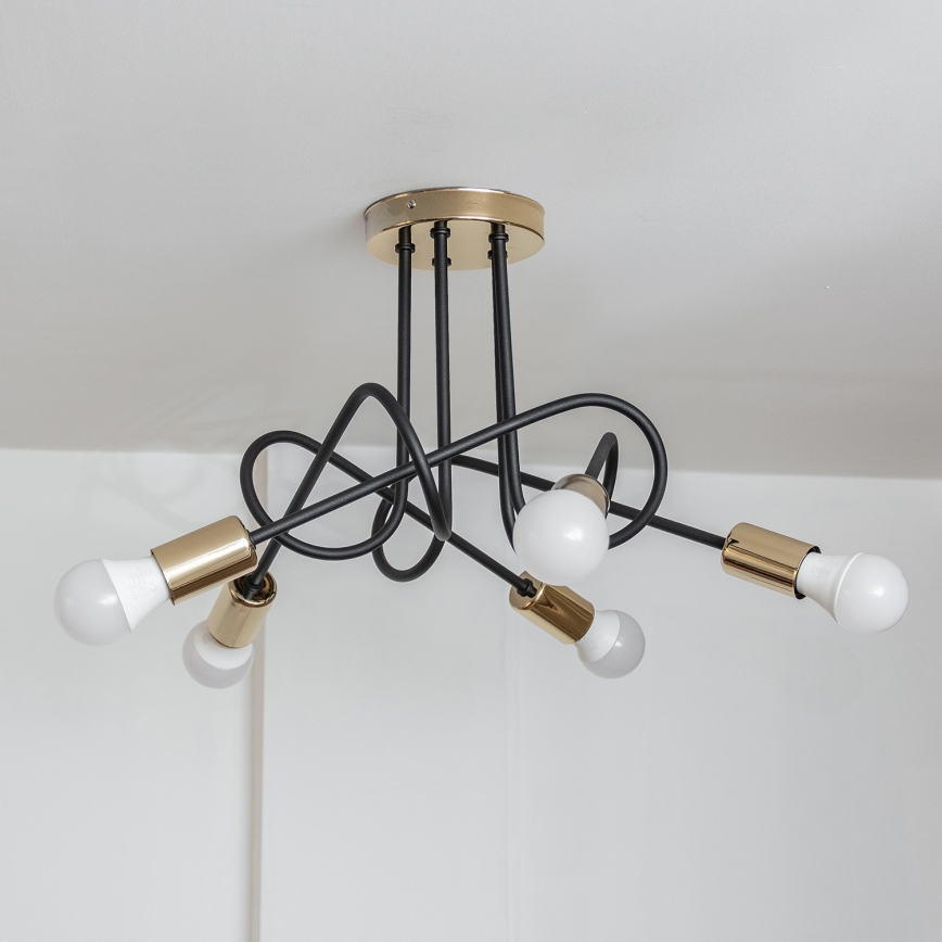 OXFORD Flush‑mount chandelier 5xE27/15W/230V, gold/black