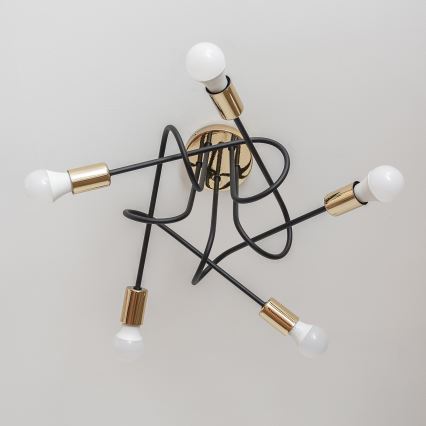 OXFORD Flush‑mount chandelier 5xE27/15W/230V, gold/black