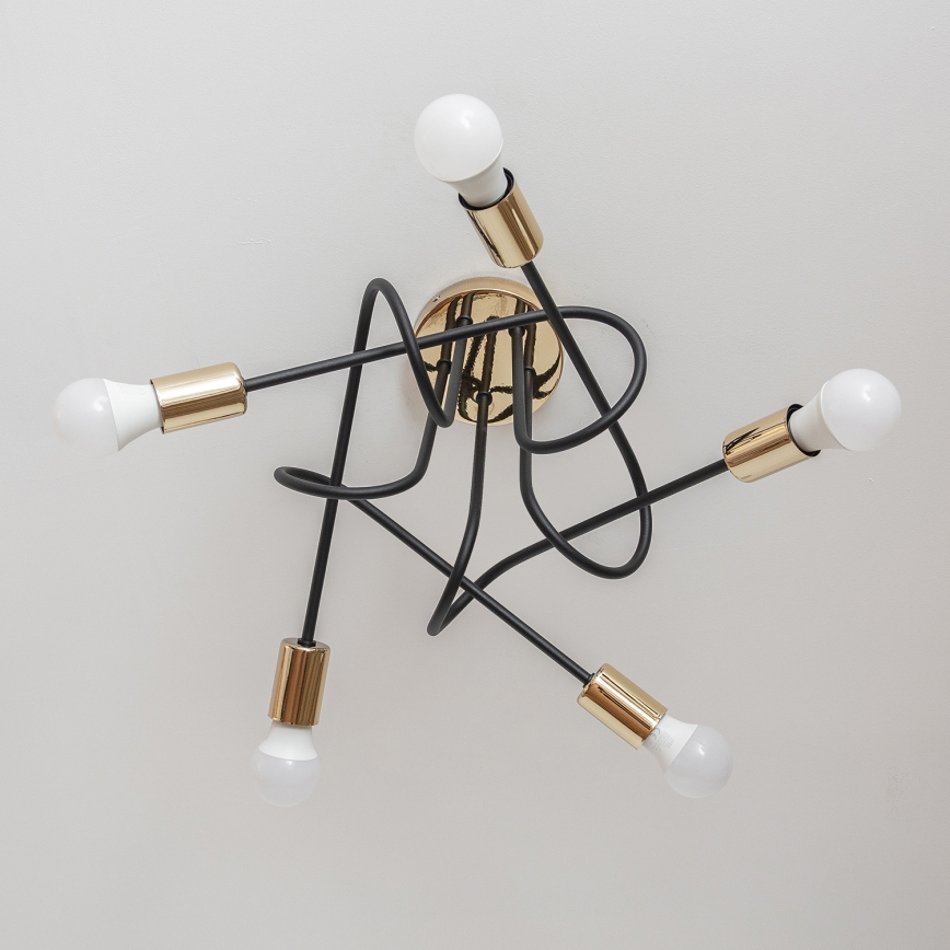 OXFORD Flush‑mount chandelier 5xE27/15W/230V, gold/black