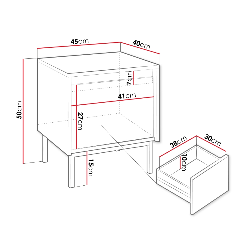OZMI Bedside Table 45x50 cm White