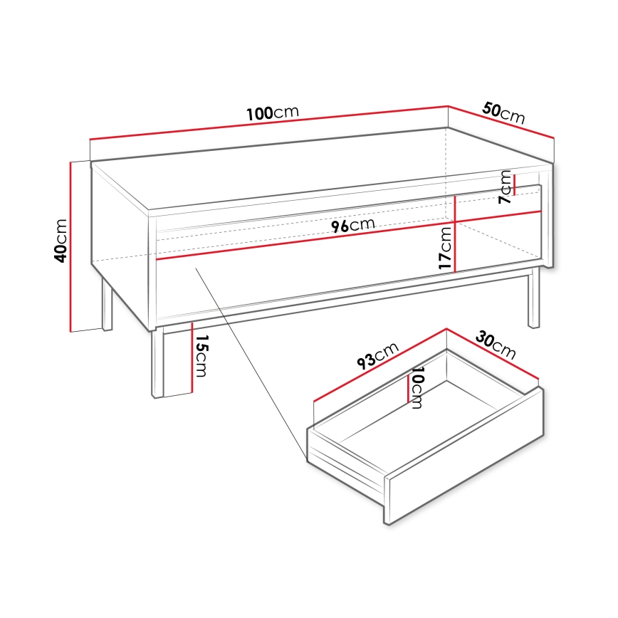 OZMI Coffee Table 40x100 cm, White