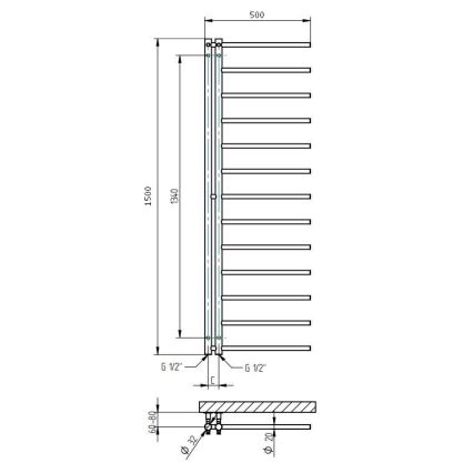 P.M.H. AP2W-L - APOLLO Bathroom Heated Towel Rail 346W 150 cm Right/White
