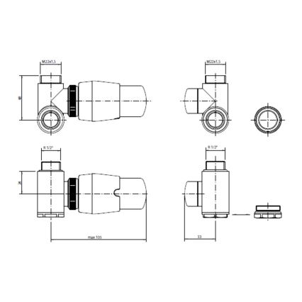 P.M.H. INTER-LB - Left-hand valve with INTER thermostatic head/black
