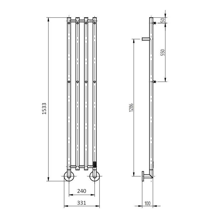 P.M.H. MO1SS-L - MONA Electric Towel Warmer 93W/230V 153.3 cm IP44 Polished Stainless Steel