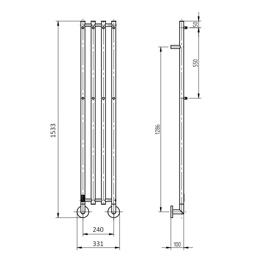 P.M.H. MO1SS-LK - MONA Electric Heated Towel Rail 93W/230V 153.3 cm IP44 Polished Stainless Steel