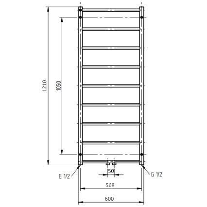 P.M.H. NS4C-M - NAAS Bathroom Heated Towel Rail 222 W, 121 cm, Polished Chrome