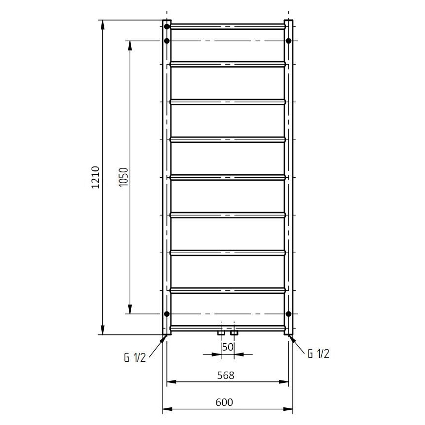 P.M.H. NS4C-M - NAAS Bathroom Heated Towel Rail 222 W, 121 cm, Polished Chrome