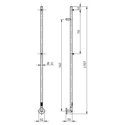 P.M.H. OL1SS - Electric heated towel rail OLE 24W/230V 170 cm IP44 polished stainless steel