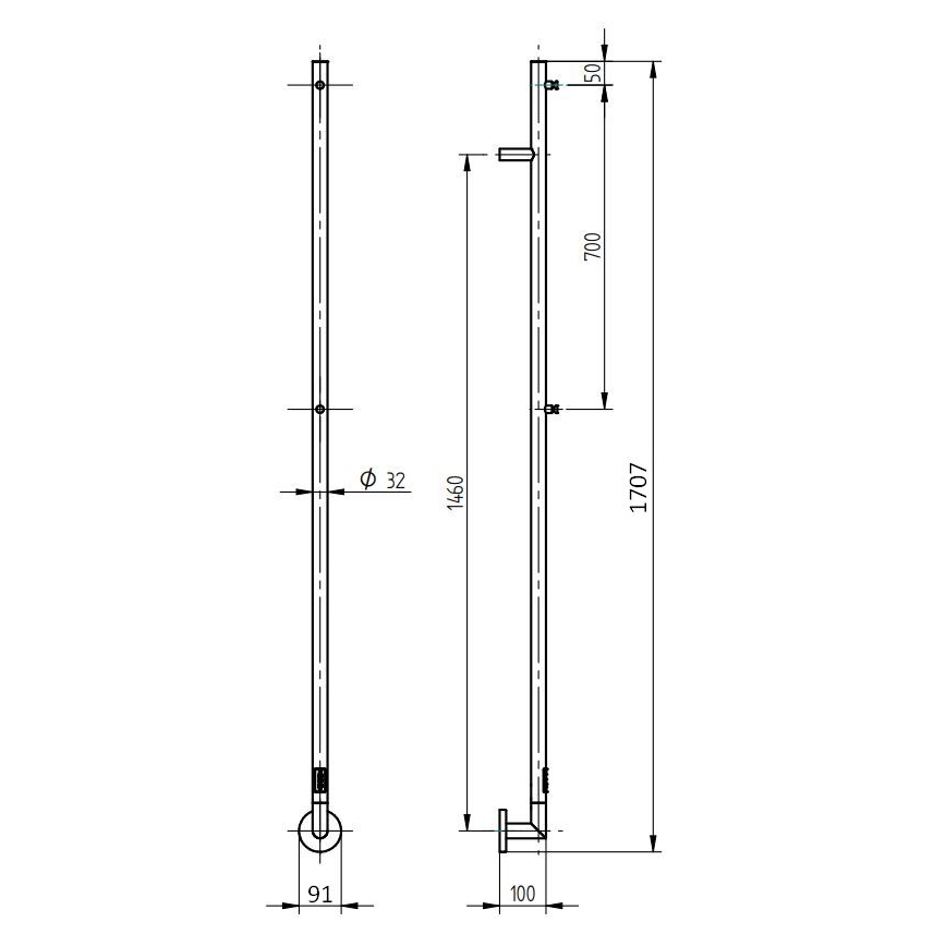 P.M.H. OL1SS - Electric heated towel rail OLE 24W/230V 170 cm IP44 polished stainless steel