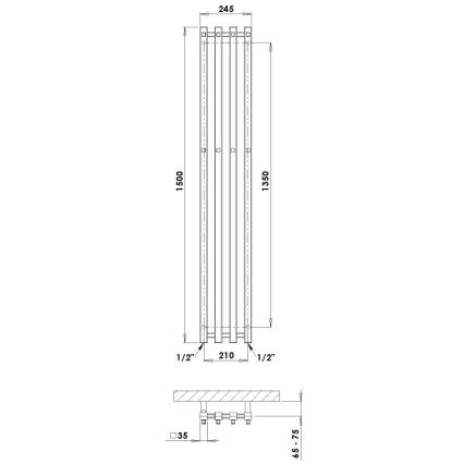P.M.H. P2W/4 - PLUTO Bathroom Ladder Towel Radiator 406 W 150 cm White