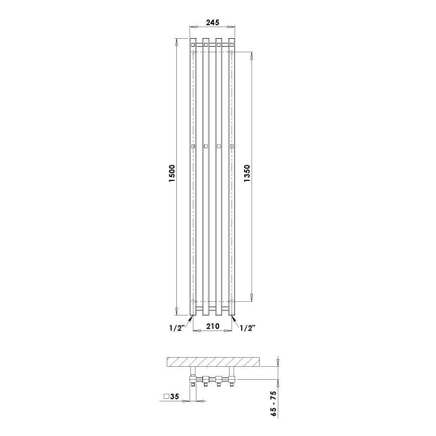 P.M.H. P2W/4 - PLUTO Bathroom Ladder Towel Radiator 406 W 150 cm White