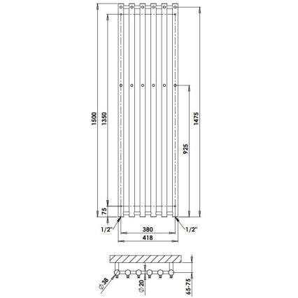 P.M.H. R2C/6 - ROSENDAL Bathroom Ladder Towel Radiator 525W 150 cm Polished Chrome