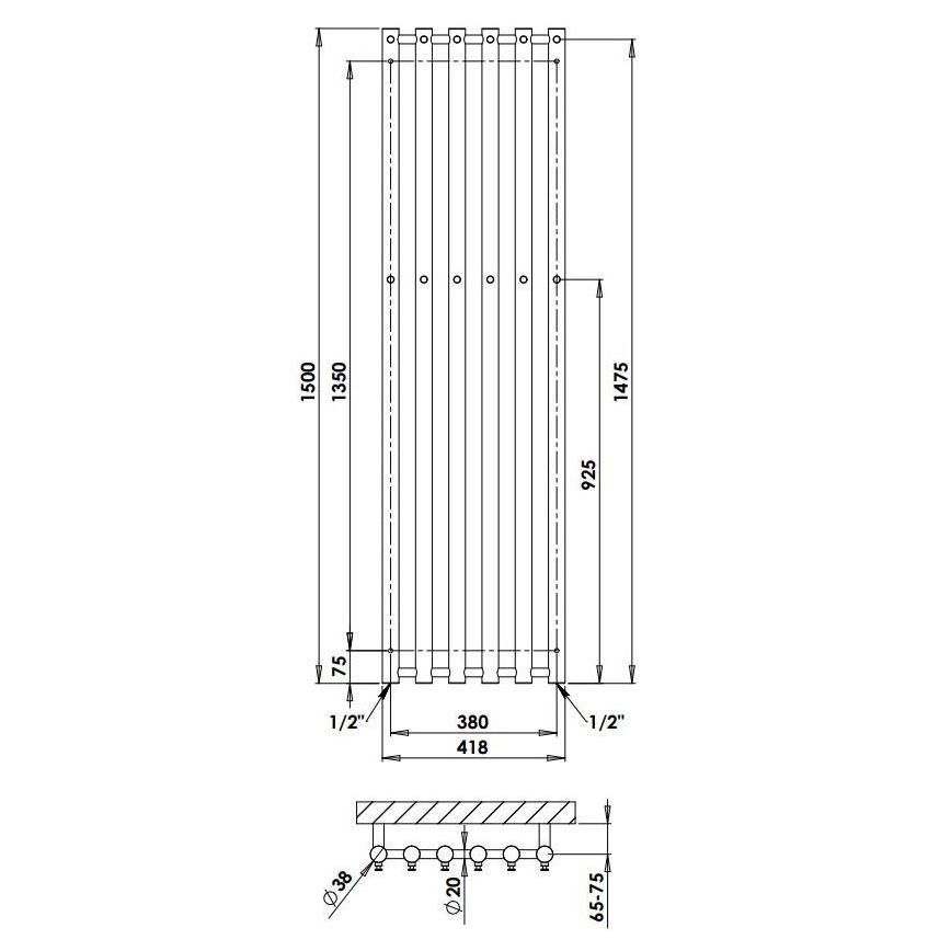 P.M.H. R2C/6 - ROSENDAL Bathroom Ladder Towel Radiator 525W 150 cm Polished Chrome