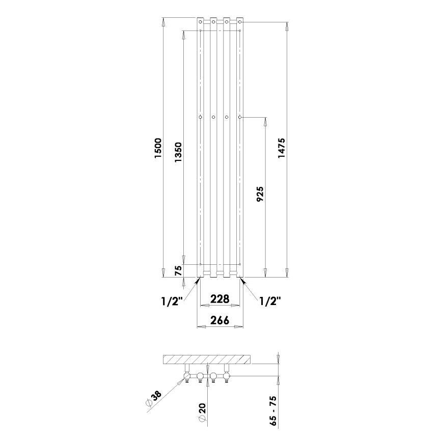 P.M.H. R2C - ROSENDAL Ladder-Style Bathroom Heated Towel Rail 350W 150 cm Polished Chrome