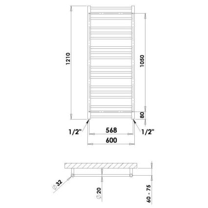 P.M.H. SN4C - SORANO Bathroom Heated Towel Rail 470W 121 cm Glossy Chrome