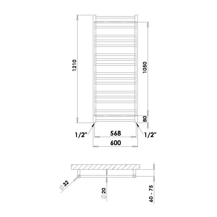 P.M.H. SN4C - SORANO Bathroom Heated Towel Rail 470W 121 cm Glossy Chrome