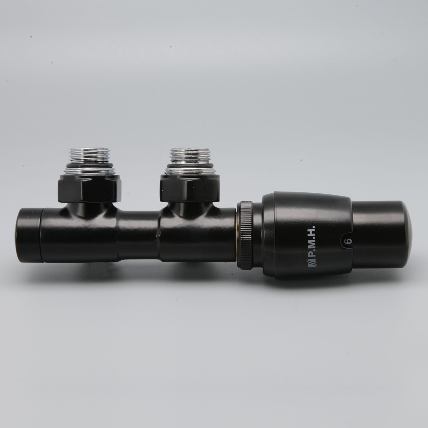 P.M.H. TERM-RB-EK - Right-hand radiator valve with TERM thermostatic head / black