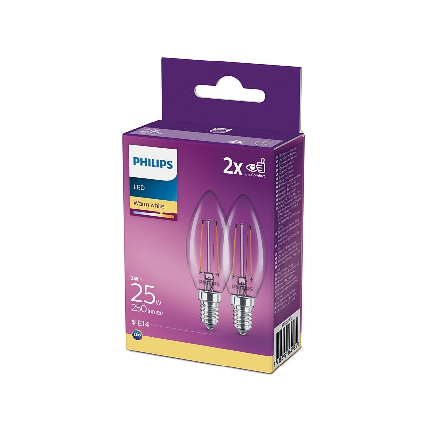 PACK 2x LED Bulb Philips B35 E14/2W/230V 2700K