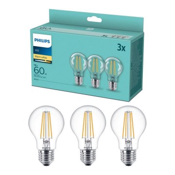 PACK 3x LED Bulb VINTAGE Philips A60 E27/7W/230V 2,700K